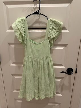 Light Green Ruffle Sleeve Mini Dress